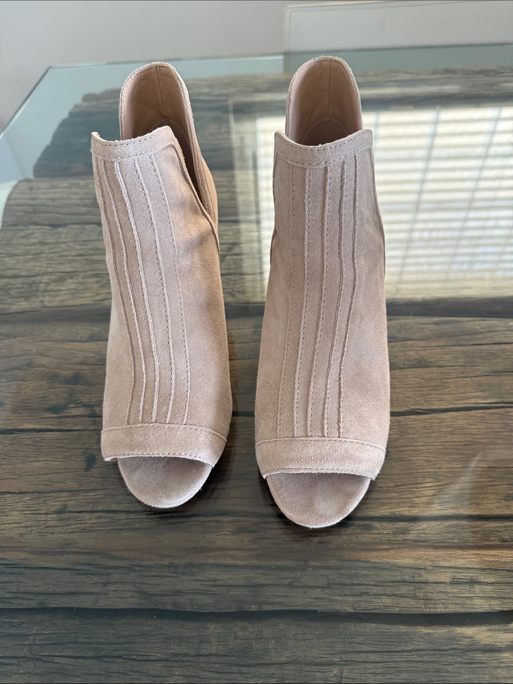 Joe’s Womens Beige Peep-Toe Suede Ankle Booties